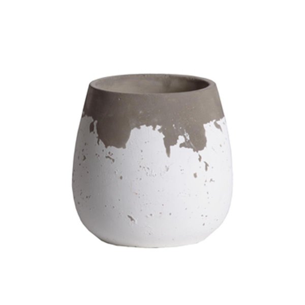 Urban Trends Collection Cement Round Bellied Pot with Irregular White Small 54117